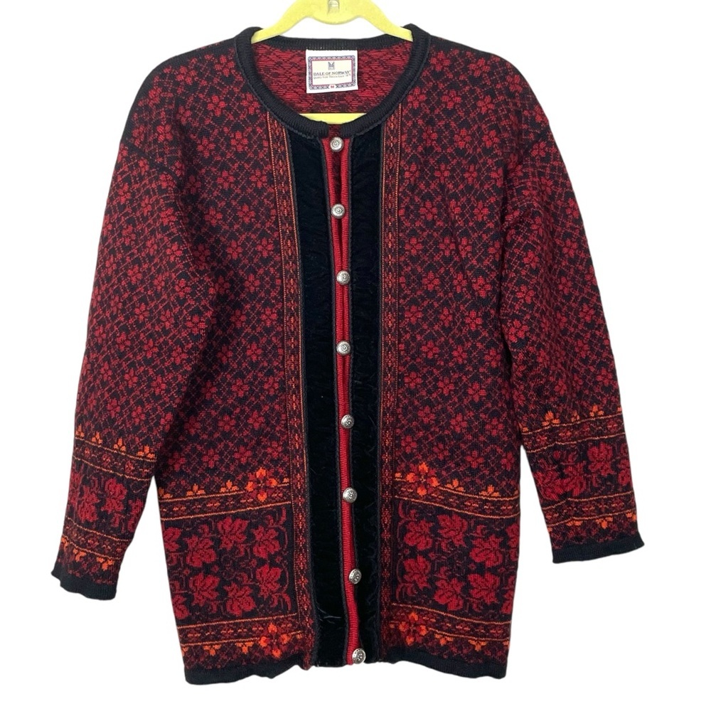 Vintage Dale of Norway Red Nordic Wool Cardigan Medium - Picture 3 of 11